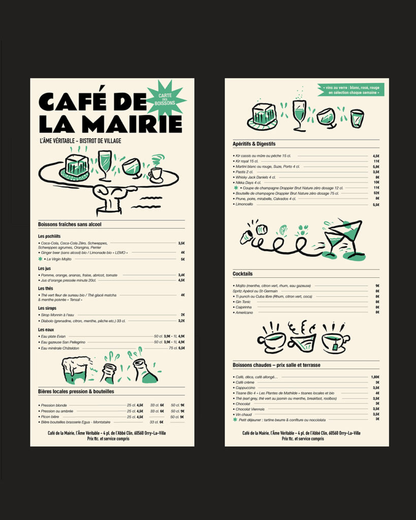 presentation de la carte menus du cafe de la mairie graphisme fwells