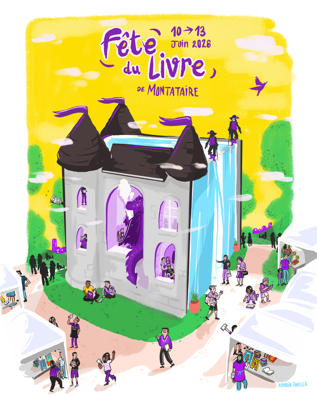 Illustration de l'affiche de la Fête du Livre de Montataire réalisée par Romain Fwells.